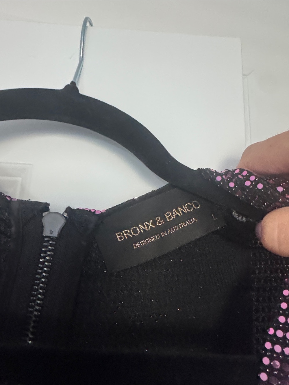 Bronx and Banco Purple Sequin Mini Dress with Black Feather Hem - Picture 7 of 11